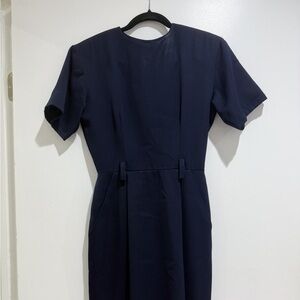 90s Anne Klein Classic Navy Wool Dress